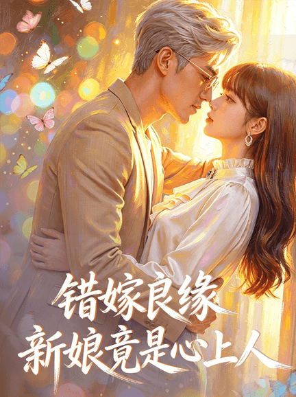 Man with grey hair and woman in romantic embrace, surrounded by glowing butterflies.